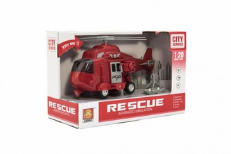 Vrtulník záchranářský plast 21cm na setrvačník na bat. se světlem se zvukem v krabici 24x15,5x11cm