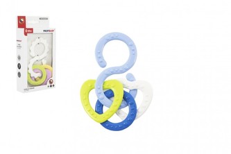 Kousátko osmička s přívěsky plast mix barev v krabičce 10x18,5x3cm 0m+