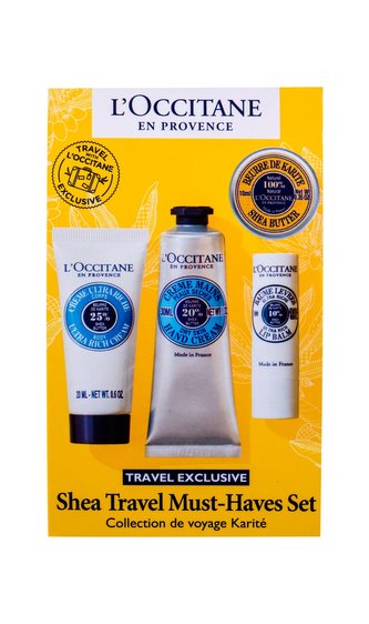 L´Occitane Shea Butter tělový krém 20 ml + krém na ruce 30 ml + balzám na rty 2 g + tělový balzám 10 ml