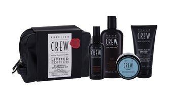 American Crew Essential Grooming šampon 3-IN1 Shampoo, Conditioner & Body Wash 250 ml + gel na holení Precision Shave Gel 150 ml + sprej na vlasy Alternator 100 ml + pasta na vlasy Fiber 85 g + kosmetická taška