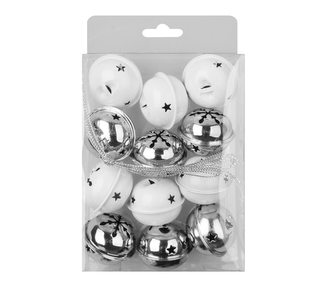 Dekorace vánoční - rolničky bílé a stříbrné 4cm, 12ks