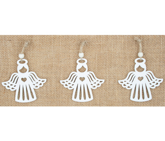 Anděl dřevěný bílý 6,5 cm - na zavěšení  3 ks