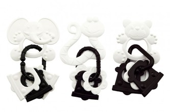 Gumové kousátko + přívěsky černobílé 12cm v krabičce12,5x16cm 0m+