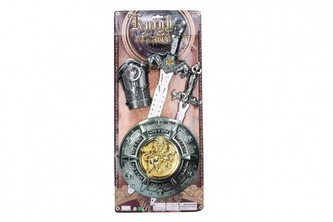 Rytířská sada plast meč 50cm dýka štít chránič na ruku 4ks na kartě