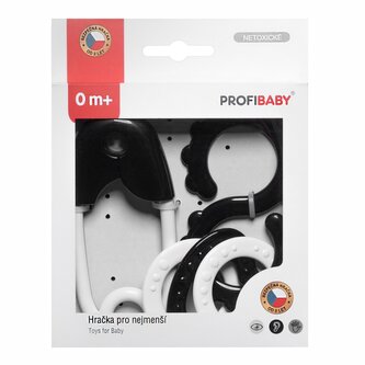 Chrastítko 2 ks černobíla plast 13cm 2 barvy v krabičce 12,5x16cm 0m+