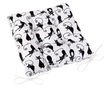 Sedák Adéla prošívaný - kočky černé na bílém podkladu - 40x40 cm, prošívaný