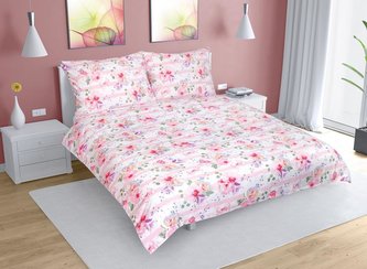 Povlečení bavlna na dvoudeku - růžový květ s pruhem - 1x 200x200, 2ks 70x90 cm
