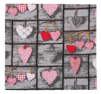 Povláček krepový - srdce šedé, červené - 40x40cm