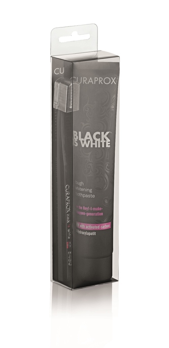 Curaprox Black Is White zubní pasta Black Is White 90 ml + zubní kartáček Black Is White
