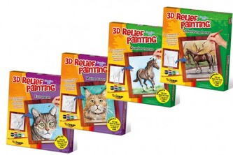 3D plastový reliéfní obrázek s barvami 6ks, rámečkem a štětcem mix druhů v krabičce 20x22,5x3cm
