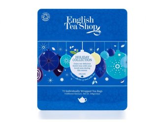 English Tea Shop Prémiová dárková plechová kazeta s bio čaji modré ozdoby108 g,72 ks