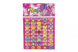 Odznak smajlík malý 3cm barevný kov/plast 40ks na kartě v sáčku