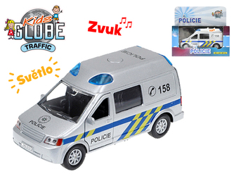 Auto policie CZ 13cm kov zpětný chod na baterie se světlem a zvukem v krabičce
