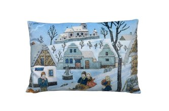 Polštář Josef Lada - Zimní radovánky se třpytkami 32x21cm