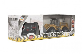 Auto Buldozér RC plast 22cm na dálkové ovládání 27MHz na baterie se světlem v krabici 37x12x11cm