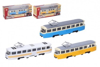 Tramvaj kov/plast 16cm na zpětný chod