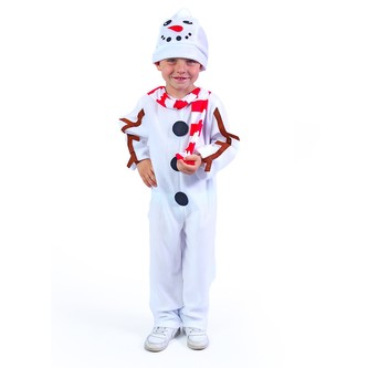Dětský kostým Sněhulák s čepicí a červenou šálou (M)
