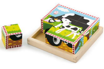 Dřevěné kostky 9 ks- domací zvířata