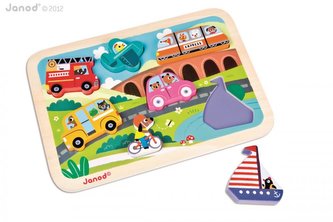Dřevěné vkládací puzzle pro nejmenší Auta Chunky Janod od 1 roku 7 dílů