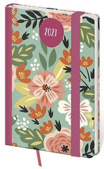 Diář 2021: Vario Flowers, kapesní týdenní, 90x140, s gumičkou
