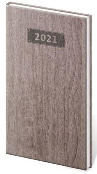 Diář 2021: Wood tmavě hnědá, kapesní týdenní, 80x150