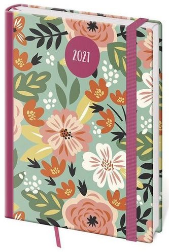 Diář 2021: Vario Flowers, A5 denní, 145x205, s gumičkou