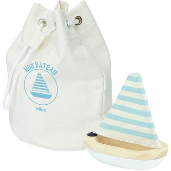 Vilac Dřevěná malá  plachetnice bílá