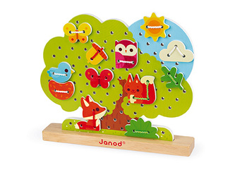 Dřevěná Provlékačka Strom Janod 12 ks 6 provázků