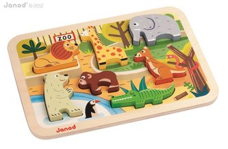 Dřevěné vkládací puzzle pro nejmenší ZOO Chunky Janod od 1 roku 7 dílů
