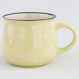 Velký keramický hrnek s puntíky - žlutý 770 ml