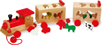 Small Foot Tahací dřevěný vláček s vkládacími zvířatky