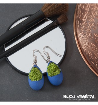 Živé šperky - Náušnice Slza modré s lišejníkem