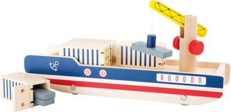 Small Foot Dřevěná kontejnerová loď s jeřábem