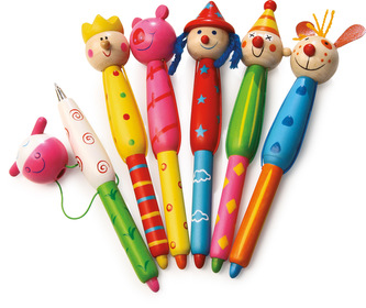 Sada Dřevěné propisky s veselými hlavičkami 6 ks