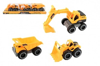 Stavební stroje 3ks plast na volný chod v blistru 60x13x13cm