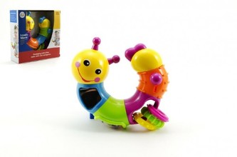 Housenka chrastítko plast asst 2 barvy v krabici