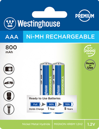 Akumulátor Westinghouse PREMIUM AAA NiMH 800mAh 1,2V, blistr 2ks
