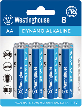 Baterie alkalická Westinghouse AA/LR6 1,5V Dynamo alkalická, blistr 8ks