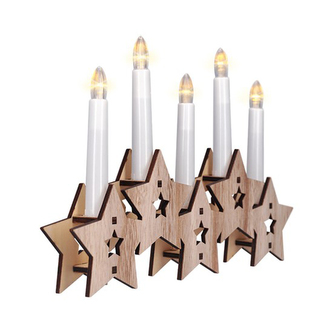 LED dřevěný svícen, 5x LED, přírodní dřevo, 2x AA