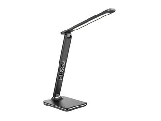 LED stolní lampička s displejem, 9W, volba teploty světla, kůže, černá