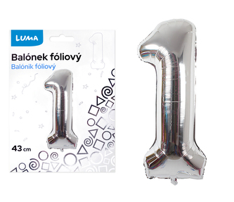 Balónek foliový  č. 1  STŘÍBRNÝ 43cm LUMA