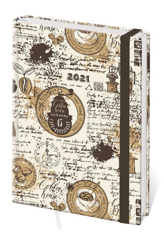 Diář 2021 A5 LYRA týdenní s gumičkou L363 Coffee