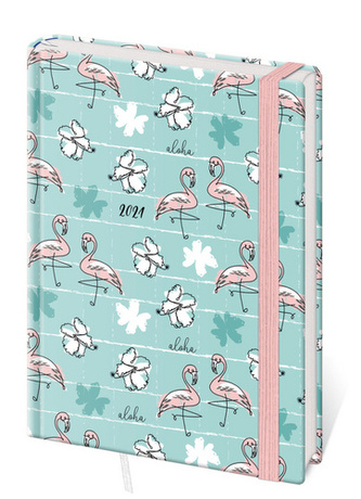 Diář 2021 B6 LYRA denní s gumičkou L392 Flamingo
