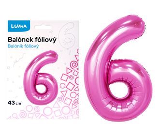 Balónek foliový  č. 6  RŮŽOVÝ 40cm LUMA