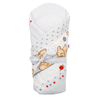 Zavinovačka s kokosovou výztuží a mašlí New Baby světle šedá s medvídkem