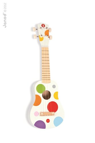 Dřevěné ukulele Confetti Janod se reálným zvukem 4 struny od 3-8 let