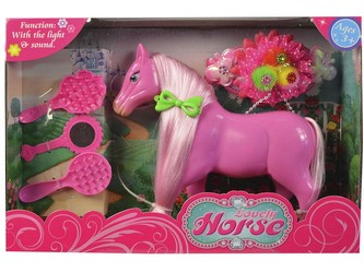 Kůň na baterie s příslušenstvím, 21cm, světlo a zvuk