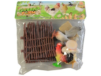 Farma drůbež domácí 10cm s příslušenstvím 5ks s plotem, 20x20cm