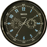 Nástěnné hodiny, chrom, 30,5 cm, hygrometer, teploměr, SECCO