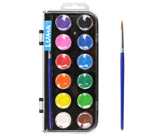 Barvy  vodové se štětcem 12 barev, 23 mm LUMA